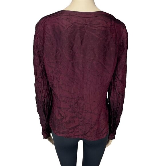MARIE SAINT-PIERRE Burgundy Bordeaux Red Crinkle Luxury Holidays Top Blouse sz S - Picture 4 of 8